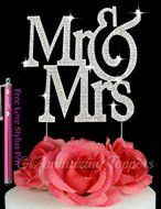 Glammazing LLC Custom Monogram Mr &amp; Mrs Silver Rhinestone Cake Topper Wedding Cake Decoration Large Size