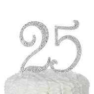 25 Cake Topper for 25th Birthday or Anniversary, Crystal Rhinestone Party Decoration Supplies (Silver) N10
