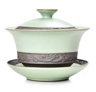 Chinese Porcelain Celadon Ru Kiln Tea Cup Green Color Gaiwan Lidded Bowl (1) N3