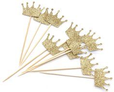 PuTwo 10 Counts Gold Glitter Crown Cupcake Toppers Birthday Party Cake Toppers Birthday Cake Decorations