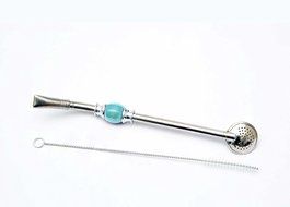 PremiumDesign Bombilla Straws, Great for Yerba Mate, Loose Tea, Ground Coffee. 21cm Long, Silver (Sky Blue) N4