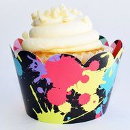 80s Geometric Cupcake Wrappers, Art Theme Decorations, Confetti Couture Party Supplies, 36 Wraps N5