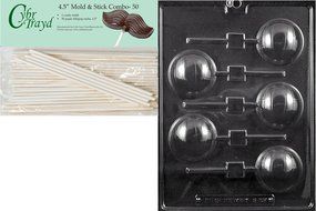 Cybrtrayd 45St50-S107 Volleyball Lolly Sports Chocolate Candy Mold with 50-Pack 4.5-Inch Lollipop Sticks