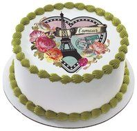 New Parisian Paris Heart Edible Cake Image Topper