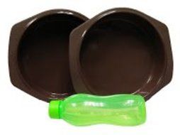 Silicone 9 Inch Deep Round Cake Pan Colour Brown 2 Piece + Free Tupperware Eco Bottle 500ml