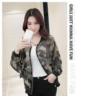 Morecome Women Stand Collar Long Sleeve Zipper Camouflage Printed Jacket N5