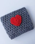 Coffee Sleeve, Coffee Cozy Grey with Red Heart Applique N2