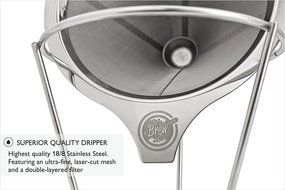 Pour Over Coffee Filter - BREW Permanent Reusable Stainless Steel 18/8 (304) double mesh Cone Coffee Dripper -... N9