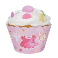 Cardboard Pink Clothesline Girl Baby Shower Cake Bunting Topper N17