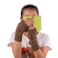 Knitted Fringe Warm Gloves,Morecome Women Girl Diamond knitted gloves (Black) N8
