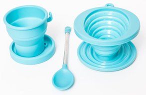 Brooklyn Ice Company - Collapsible Coffee Silicone Set - 5 Ounce Cup, Cone Filter, Spoon in Blue N2