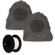 Theater Solutions 2R4L Outdoor Lava Rock 2 Speaker Set with Wire for Deck Pool Spa Patio Garden