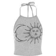Vest Top ，Beautyvan Comfortable Fashion Women's Sleeveless Sun Moon Print Halter Neck Tied Crop Vest Top (M, Grey) N2