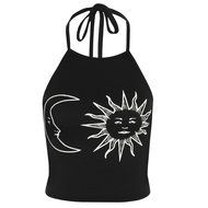 Vest Top ，Beautyvan Comfortable Fashion Women's Sleeveless Sun Moon Print Halter Neck Tied Crop Vest Top (M, Grey) N4