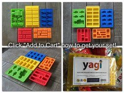 5 Lego Candy Molds / Ice Cube Silicone Trays + Bonus Recipe Guide eBook For Chocolate, Gummies &amp; More N8