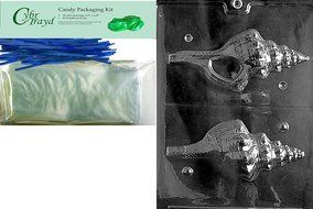Cybrtrayd Mdk50B-N019 Conch Shell Nautical Chocolate Candy Mold with Packaging Bundle, Includes 50 Cello Bags,...