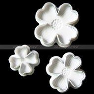 Generic 3Pcs/Set 4 Petals Heart Shape Flower Cutter Fondant Cake Sugarcraft Decorating Plunger Tools (White) N7