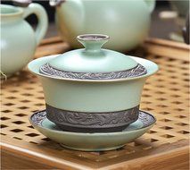 Chinese Porcelain Celadon Ru Kiln Tea Cup Green Color Gaiwan Lidded Bowl (1) N7