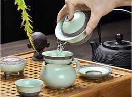 Chinese Porcelain Celadon Ru Kiln Tea Cup Green Color Gaiwan Lidded Bowl (1) N8