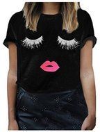 Lady&#039;s Blouse,Laimeng Eyelash Printing Summer Loose Tops Short Sleeve Blouse T Shirt (S, White) N8