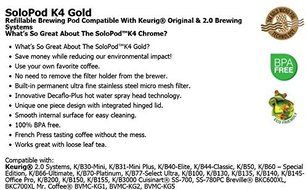 Solofill 10728-01-BLACK K4 Gold Refillable Brewing Pod, Black
