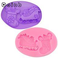Doinb Christmas Trees Santa Claus Snowman Deer FDA Silicone Fondant Molds Outer Size 7.3x7.3x1.2cm GJM-2800 N17