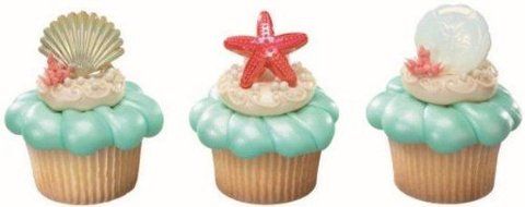 Beach Seashell Sand Dollar and Starfish Cupcake Rings - 12 ct