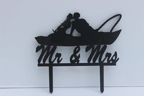 Meijiafei Fishing Couple in Boat Kissing Script Mr. and Mrs. Wedding Cake Topper