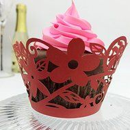 CozyT 50 PACK Flowers Cupcake Wrappers Artistic Bake Cake Paper Cups Vine Lace Laser Cut Liner Baking Cup Muffin... N16
