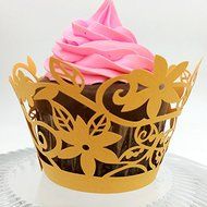 CozyT 50 PACK Flowers Cupcake Wrappers Artistic Bake Cake Paper Cups Vine Lace Laser Cut Liner Baking Cup Muffin... N18