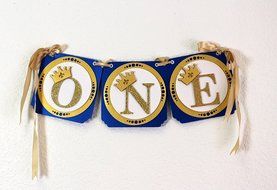 All About Details Royal Blue &amp; Gold Prince Theme One High Chair Banner N2