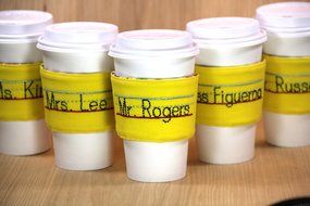 Pencil Shaped Coffee Cup Sleeve with Teacher's Name N6