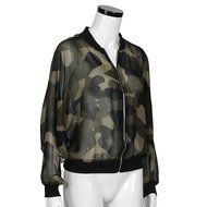 Morecome Women Stand Collar Long Sleeve Zipper Camouflage Printed Jacket N6