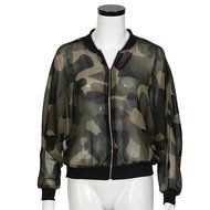 Morecome Women Stand Collar Long Sleeve Zipper Camouflage Printed Jacket N7