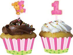 Creative Converting Bears First Birthday Cupcake Wrappers with Picks, Pink