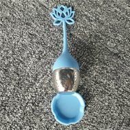 Cute Designed Lotus Shaped Stainless Steel Tea Infuser Teaspoon Silicone Loose Leaf Herb Strainer Filter Blue N5