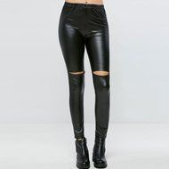 PHOTNO Black Women Stretchy PU Leather Trousers Skinny High Waist Leggings Pencil Pants N14