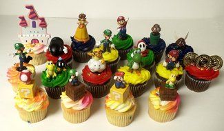 Super Mario Brothers 18 Piece Deluxe Birthday Cupcake Topper Set Featuring Shy, Mario, Goomba, Yoshi, Bomb, Luigi... N6