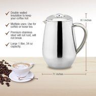 Double Wall Tea & Coffee Brewer | Stainless Steel Coffee Pot & Maker - French Press 1 Liter 34 Oz Coffee Pot with... N15