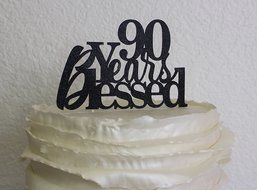 All About Details Black 90-Years-Blessed Cake Topper N2