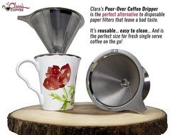 Pour Over Coffee Filter Dripper -- The Stainless Steel Designed Cone Drip Brewer Has A Double Mesh Metal Filter... N4