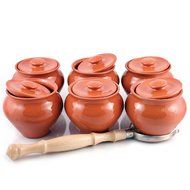 Stoneware Set of 6 Ramekins &amp; 1 Oven Fork N2