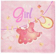 Cardboard Pink Clothesline Girl Baby Shower Cake Bunting Topper N23