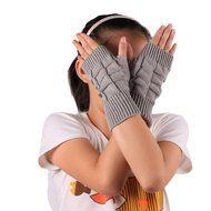Knitted Fringe Warm Gloves,Morecome Women Girl Diamond knitted gloves (Black) N12
