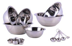 Stainless Steel Cuissentials 6 Pieces Kitchen Mixing Prep Bowls Set &amp; 4 Pieces Measuring Spoons &amp; Measuring Cups...