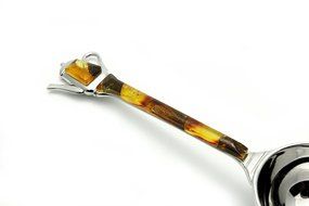 Stainless Steel Coffee Spoon Decorated with Genuine Multicolored Baltic Amber Mosaic.
