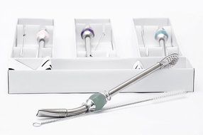 PremiumDesign Bombilla Straws, Great for Yerba Mate, Loose Tea, Ground Coffee. 21cm Long, Silver (Sky Blue) N8
