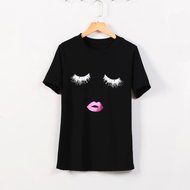 Lady's Blouse,Laimeng Eyelash Printing Summer Loose Tops Short Sleeve Blouse T Shirt (S, White) N10