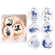 ART Kitchenware 6pcs Halloween Cookie Stencil Set Cupcake Decoration Stencil Template Baking Mold ST-843 Beige... N3
