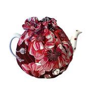 Teapot Cozy with Pink and Red Flowers on burgundy for a 5-8 cup teapot #310